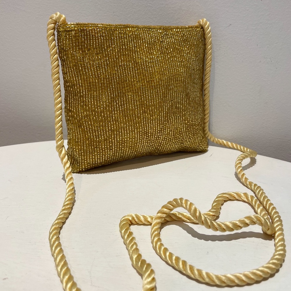 Vintage 80s Gold Beaded Crossbody/Handbag with Cord Strap